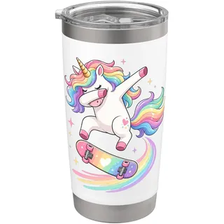 Niedliches Regenbogen-Einhorn-Skateboarding Doppelwandiger Edelstahl-Thermobecher