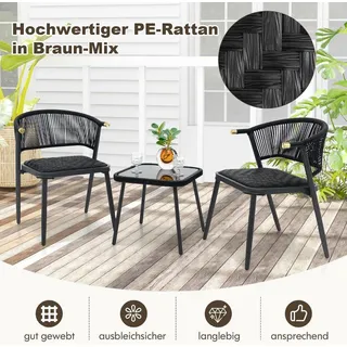 Rattan Gartenmöbel Set Balkonset mit 2 Stühlen und Tisch Balkonmöbel Braun gemischt