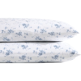 Laura Ashley Home - Standard-Kissenbezug-Set, Baumwoll-Satin-Bettwäsche, glatt und knitterarm (Garden Muse Blue, 2-teilig)