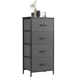 sweetcrispy Kommode mit 4 Schubladen, Stoff Schubladenschrank, Schmal Schrank, Kommode Schlafzimmer, Industrial Stil für Wohnzimmer, Kinderzimmer, Flur Aufbewahrungsschrank, Hellgrau
