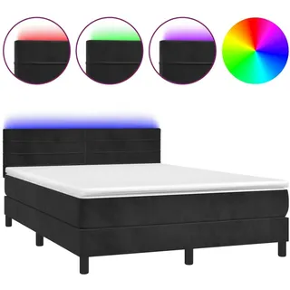 vidaXL Boxspringbett mit Matratze & LED Schwarz 140x200 cm Samt