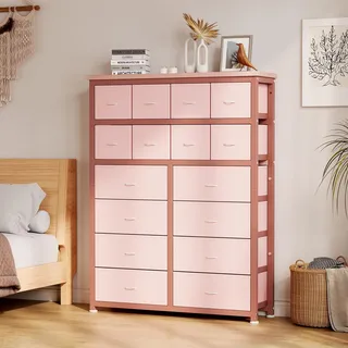 GarveeHome Hohe Kommode Mit 16 Stoffschubladen, Großzügiger Kleiderschrank Mit Metallgestell, Für Schlafzimmer Und Wohnzimmer, 103 x 30 x 130 cm