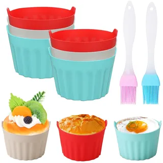 6 Stück Silikon Muffinförmchen Airfryer 9x5.5cm Wiederverwendbare,BPA-frei | Muffinform Backformen, Muffinform Heißluftfritteuse mit 2 Silikonölpinsel Backförmchen für Kuchen,Eincreme und Pudding