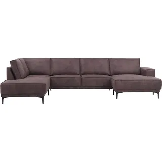 OTTO home Wohnlandschaft »XXL Sofa Oland, Struktur, Flachgewebe, Luxus-Microfaser, Boucle« U-Form, 345 cm, Wellenunterfederung, Skandi-Design, Metallfüße, braun