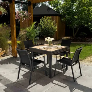 di volio Gartenmöbel PEJO, Set - ausklappbarer Gartentisch mit 4 Stühlen, Essgruppe für 4 Personen, bequem & wetterfest, aus hochwertigen Materialien - Schwarz, Beige