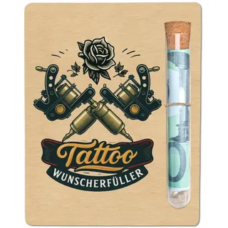 Tattoo Geschenk aus Holz 13 x 10 cm, Tattoowierung Geldgeschenk Verpackung, Tattoo Geldgeschenk Verpackung mit Reagenzgläser, Lustige Geschenk für Damen Herren Tattoo Liebhaber Tätowierer