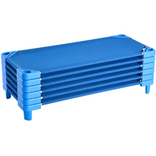 Vevor stapelbares Kinderbett 6er-Pack tragbare Kleinkinder-Schlafbetten, Standardgröße 130 x 57 x 15 cm, Kindertagesstättenbetten Vorschulklassenzimmer zum Schlafen Ausruhen Mittagsschlaf, blau