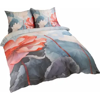 Bettwäsche, Baumwollsatin Satynlove Premium 140x200cm 12406 Blumen - Blau