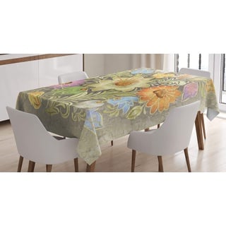 ABAKUHAUS Blume Tischdecke, Weinlese-Blumenstrauß-Braut, Personalisierter Druck Klare Farben ohne Verblassen Waschbar für Außen Bereich, 140 x 170 cm, Beige Grau