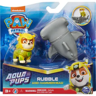 PAW Patrol , Aqua Pups - Hero Pups Actionfiguren-Set mit 1 Rubble Welpenfigur und 1 Hammerhai Figur, 3 Jahr(e), Grau, Gelb - Grau, Gelb