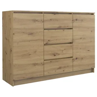 Artisan Eiche Kommode Lugo 2 Schubladen 4 Schränke 120 cm rustikal Bauernstil Holz dekorativ Möbel Massivholz Holzoptik Schrank Echtholz Einrichtung Schubfächer Holzmaserung Stauraum Handarbeit massiv
