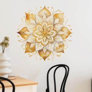 COVPAW Wandtattoo Wandaufkleber Mandala Gold Gelb Lila Grün Wohnzimmer Schlafzimmer Wandsticker Wandbild Boho Style Flur Yoga Wanddeko (Gold)