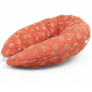 HOBEA-Germany Stillkissen 190 cm x 76 cm XXL Lagerungskissen Schwangerschaftskissen für Baby und Erwachsene Seitenschläferkissen Stillkissen mit Bezug aus Bio Baumwolle, Waldbewohner Rostrot