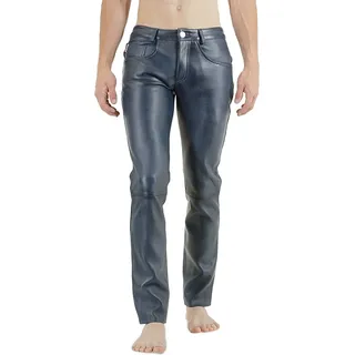 Bockle® 2021 STRETCH blaue Lederhose Lederjeans Herren Echtleder, W38/L36 - Blau