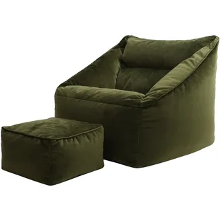 I.C.O.N. icon Sitzsack Sessel mit Sitzpouf , Dunkelgrün , Kunststoff , 100x80x88 cm , Hergestellt in Deutschland, Oeko-Tex® Standard 100 , Wohnzimmer, Lounge, Schlafzimmer, Büro