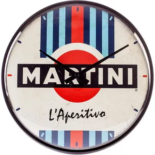 Nostalgic-Art Wanduhr, Ø 31 cm, Martini – L'Aperitivo Racing Stripes – Geschenk-Idee als Bar-Zubehör, Original Lizenzprodukt (OLP), Große Küchenuhr, Vintage Design