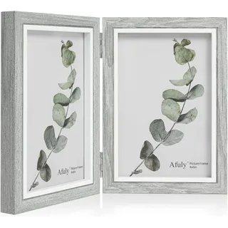 Afuly 10x15 Bilderrahmen Grau Weiß Doppelt Holz für 2 Bilder Collage Moderne Shabby Deko Family Haustier Geschenk