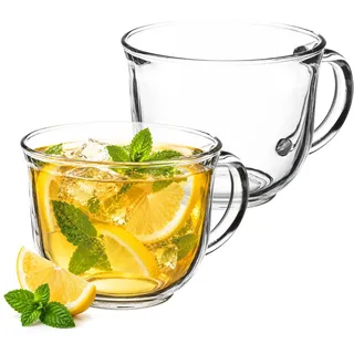KADAX Große Teegläser 480 ml mit Henkel, 2er Set, spülmaschinenfeste Gläser für Heißgetränke wie Tee, Kaffee & Kakao, Teetassen, Kaffeegläser aus Glas, Kaffeetassen