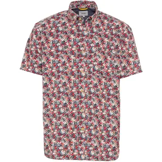 camel active Herren Kurzarm Hemd mit Allover-Print Beige-Rot Menswear-M