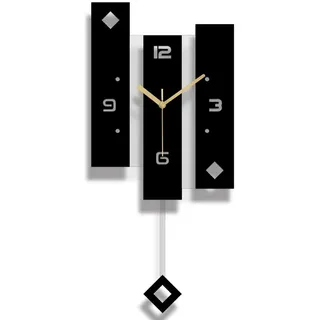 SHISEDECO Kreative, stumme Moderne große Pendeluhr in Schwarz und Weiß, dekorativ, stille Dekoration für Zuhause, Küche, Wohnzimmer, Büro, buntes Acryl-Kunst-Design (komplette Palette erhältlich)