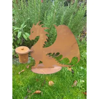 Edelrost Drache mit Brenntopf