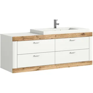 inn.furn Waschbeckenunterschrank weiß Eiche 133 cm mit Waschbecken "Sopela"