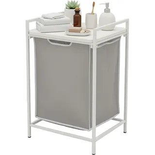 Relaxdays Wäschesammler mit Ablage, ausziehbar, HBT: 72 x 50 x 33 cm, tragbare Wäschebox, 65 Liter Innensack, weiß/grau