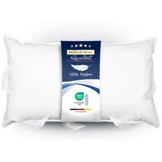 ZOLLNER Federkissen - Made in Germany – Füllung aus 100% Federn - Bezug aus hochwertiger Baumwolle - waschbar bis 60°C - 40x80 cm - Hotelqualität