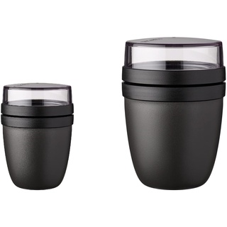 Mepal - Lunchpot Ellipse Duo Pack - Praktischer Müslibecher, Joghurtbecher, To Go Becher - Geeignet für Tiefkühler, Mikrowelle & Spülmachine - 300 & 500 ml - Nordic Black