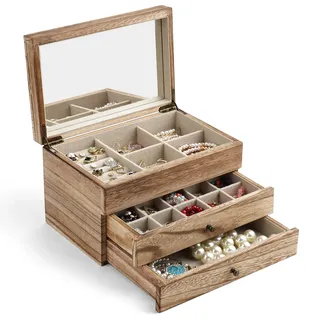Meangood Schmuckkästchen Organizer für Frauen, 3-lagig, große Schmuck-Aufbewahrungsbox, Ringe, Vintage-Stil (karbonisiertes Schwarz)