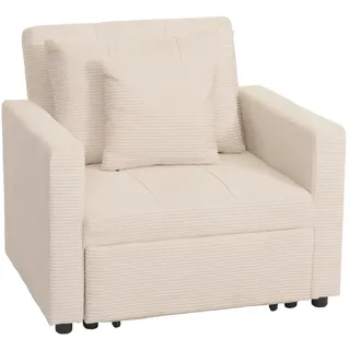 Mendler Schlafsessel HWC-L90 Cord 100 x 86 x 88 cm Beige mit Kissen