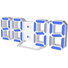 DollaTek 3D Wecker LED Datumsanzeige Digitale Temperatur Schlummertisch Wandbehang - Weiße Schale blaues Wort