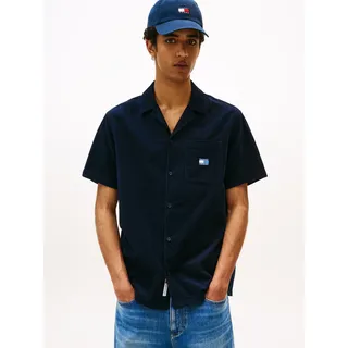 Tommy Jeans Kurzarmhemd "TJM CORD REG CAMP SHIRT" Mit Rundhalsausschnitt, schwarz night navy