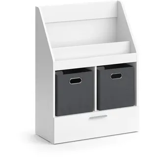 Vicco Bücherregal Luigi Weiß 72 x 96.2 cm Mit Faltboxen , Holzwerkstoff , 4 Fächer , 1 Schubladen , Rechteckig , 72x96.2x31.2 cm , Wohnzimmer, Regale, Bücherregale