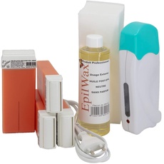 EpilWax Wachswärmer Waxing Set für Enthaarung Haarentfernung - Mit 4 Argan Roll On Wachspatronen, Waxing Gerät, 100 Vliesstreifen und Nachbehandlungsöl