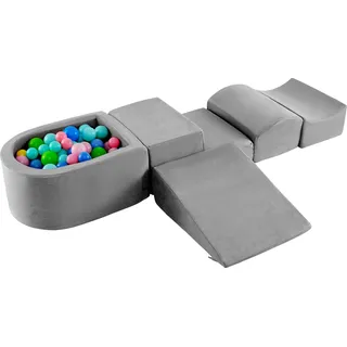 COSTWAY 5 TLG. Schaumstoffbausteine, Riesenbausteine mit Bällebad, Großbausteine zum Toben&Klettern, Kletterblöcke Softbausteine, Ohne Spielbälle Grau - Grau