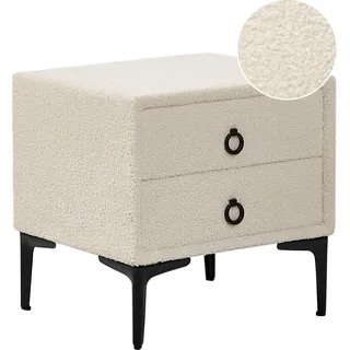 BELIANI Nachttisch Cremeweiß Bouclé mit 2 Schubladen Schwarze Metallbeine Modern Schubladenschrank Nachtschrank für Schlafzimmer - Weiß, Schwarz