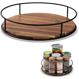 Drehteller Organizer Holz, 30 cm Gewürzregal Drehbar, 360° Drehteller Schrank Organizer, Rund Gewürze Organizer, Drehbar Gewürz, Gewürzregal, Küchen Organizer, für Küche, Arbeitsplatte, Schrank