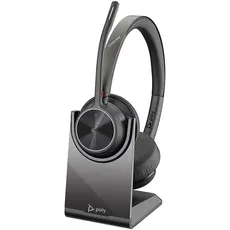 Poly – schnurloses Voyager 4320 UC-Headset mit Ladestation (Plantronics) – Kopfhörer mit Mikrofonarm – USB-A-Bluetooth-Adapter – kompatibel mit Teams (zertifiziert), Zoom und mehr, Schwarz