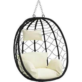 Hängestuhl Basket ohne Stand Creme-Weiß Poly Rattan, Hollywoodschaukeln DesignMöbel Neu - Creme