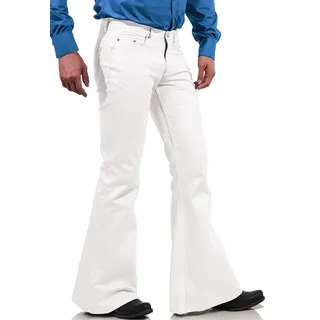 EVEDESIGN 70er-Jahre-Disco-Hose für Herren, Glockenhose, 60er-/70er-Jahre-Blockenhose, Vintage-Denim-Hose für Herren, weiß, Größe XL