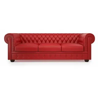 XXL Sofa 3 Sitzer Couch Chesterfield Polster Sitz Garnitur Leder Rot Textil
