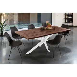 Sam Esstisch Baumkante Holz-Optik Nussbaum 200 x 100 Spider-Gestell weiß JOSY