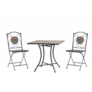 Mosaik Gartenmöbel Set bunt Mosaiktisch quadratisch Mosaikstuhl Balkonstuhl - Bunt