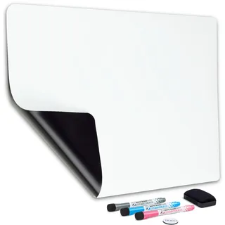 Magnetische Whiteboard-Folie für den Kühlschrank – 48 x 33 cm – schmutzabweisend, mit 3 feinen Stiften und großem Radiergummi mit Magnet – von Yes4Quality