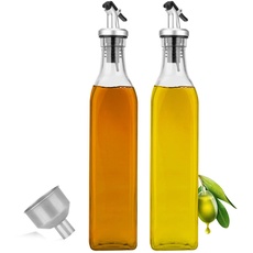 Ölflasche,Essig & Ölflasche Spender Set 500ml*2 Stück Glasflasche mit Anti-Schmutz Verschluss Auslaufsicher und Tropffrei für Küche und BBQ