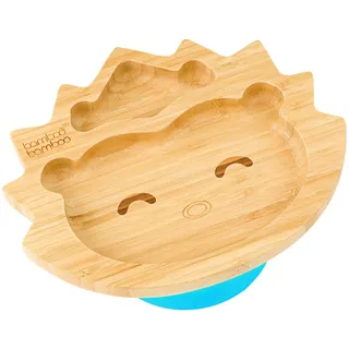 bamboo bamboo Babyteller und Kleinkinderteller, Saugteller zum Füttern und Abstillen, Bambus-Igelteller mit sicherem Saugnapf, Saugteller für Babys ab 6 Monaten (Igel, Blau)