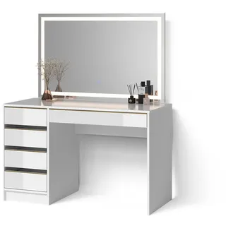 livinity Schminktisch Imola Weiß/Gold 120 cm mit LED-Spiegel, Model 52451 - Weiß, Gold