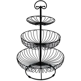 Auroni - Filigrane Obst Etagere -3 stöckig - D = 30 cm - H = 47 cm - Obstkorb - Obstschale - für mehr Platz auf der Küchen - Arbeitsplatte - dekorativ - mit Ring Griff
