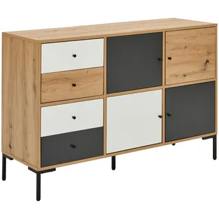 Carryhome Sideboard , Grau, Weiß, Eichefarben , Metall , 2 Fächer , 4 Schublade(n) Schubladen , 120x80x40 cm , Bsci , Typenauswahl, Beimöbel erhältlich, stehend , Kleinmöbel, Kommoden, Sideboards